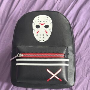 Stylish Black Backpack with Hockey Mask Design